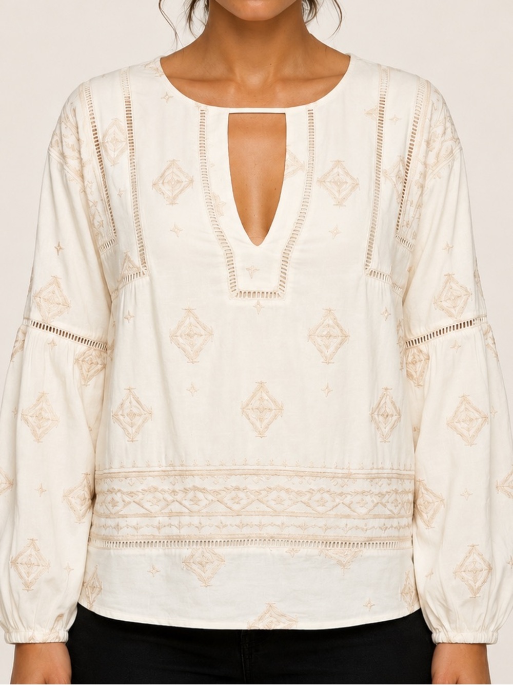 Elegant Cream Embroidered Women's Top